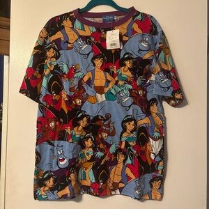 Tokyo Disneyland Aladdin T-shirt Adult L , Genie, Abu, Jafar Iago Jasmine NWT